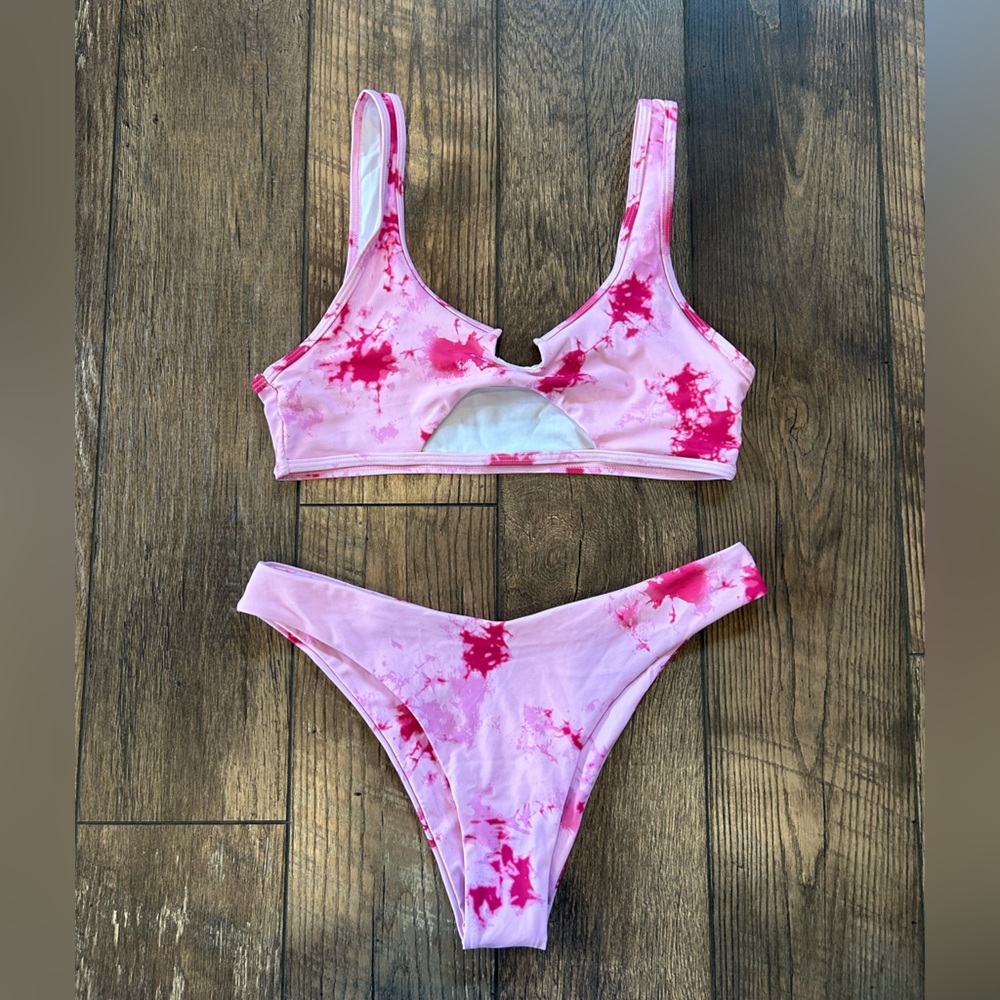 ZAFUL Pink and White Bikini Set
